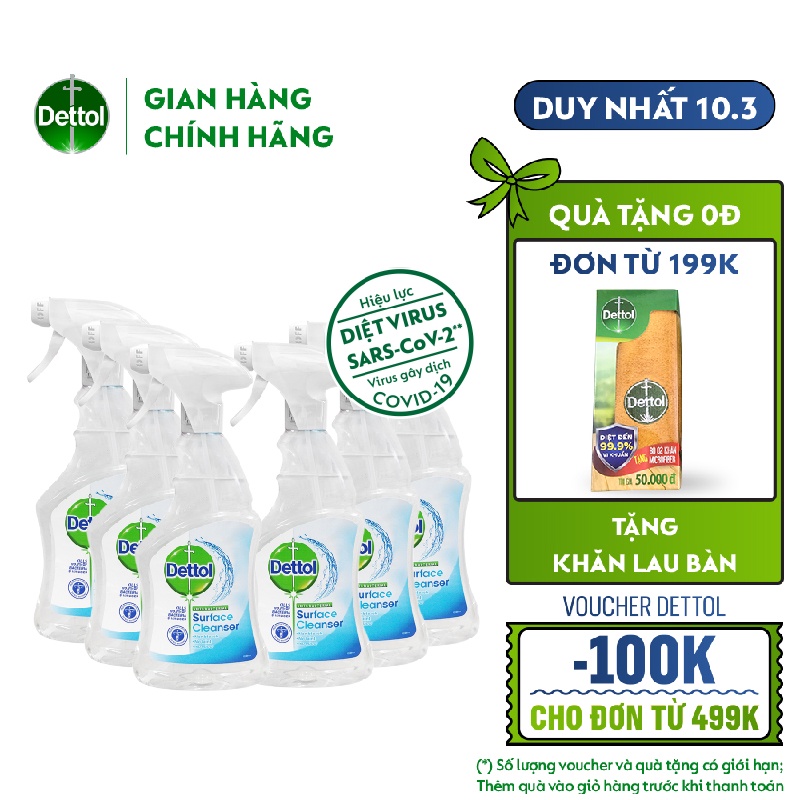 Combo 6 chai xịt bề mặt vệ sinh kháng khuẩn Dettol 500ml