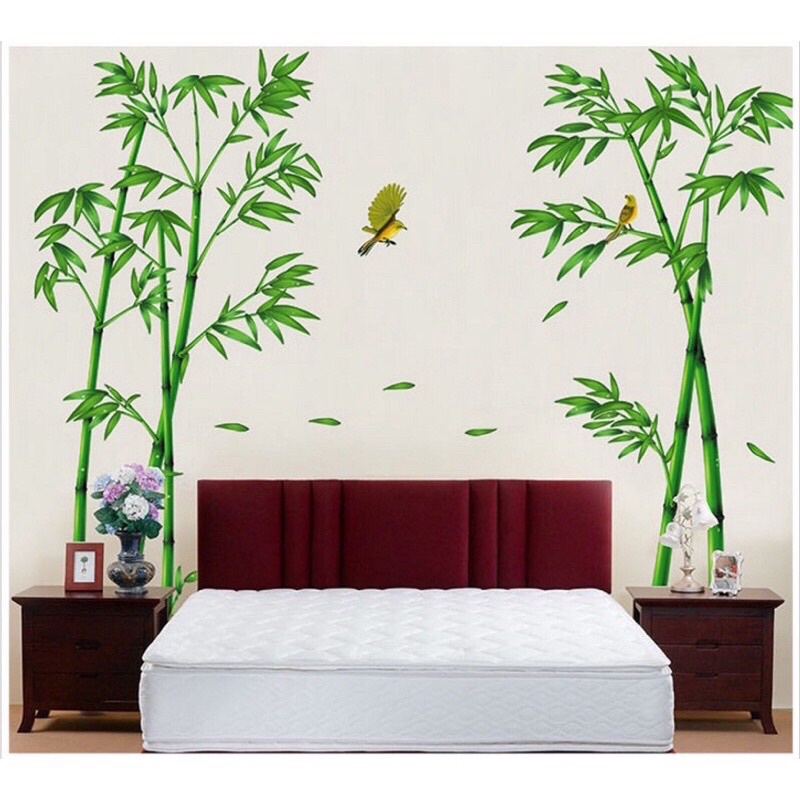 Tranh dán tường, Decal dán tường trúc sen trang trí phòng khách.