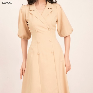Đầm cổ vest nút bọc DA555 GUMAC