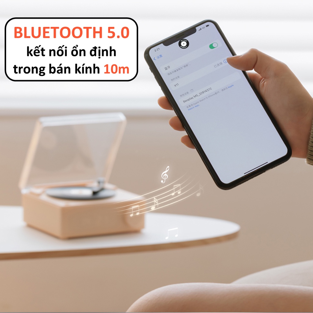 Loa Bluetooth Đồng Hồ OLIVER X11 Loa Bluetooth Mini Đĩa Than Xoay Trang Trí Bàn Làm Việc Đồ Decor Phòng Khách Phòng Ngủ