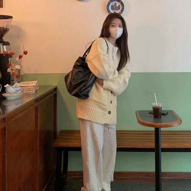 Áo Khoác Cardigan Dệt Kim Dày Dặn Mềm Mại Dáng Rộng Phong Cách Hàn Quốc Thời Trang Mùa Đông Cho Nữ