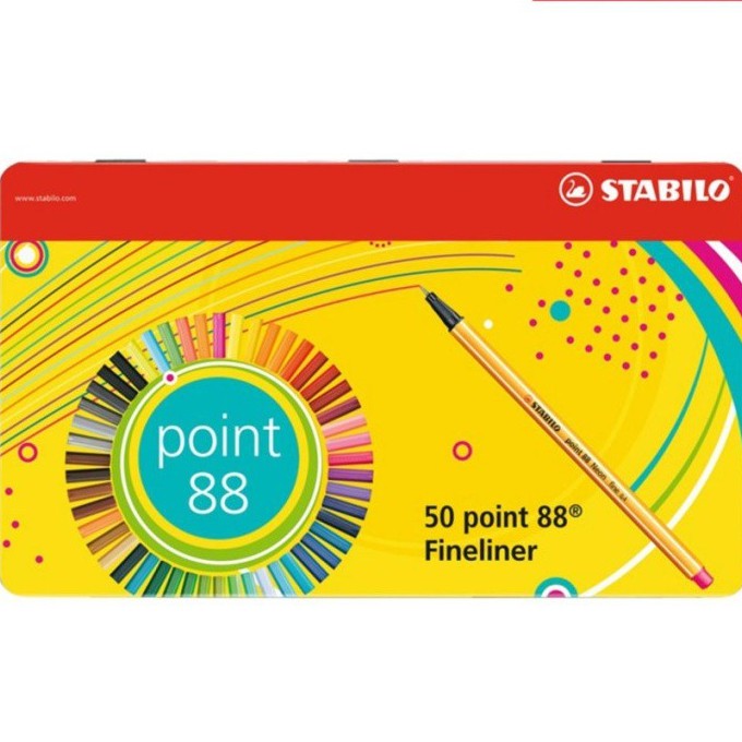 Bút kim STABILO Point 88 0.4mm hộp thiếc 50 màu (PT8850M)