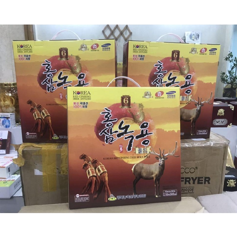 Nước Hồng Sâm Nhung Hươu Hàn Quốc, Hộp Màu Vàng 30 Gói * 70ml, Giúp Bồi Bổ Nâng Cao Sức Khỏe Toàn Diện