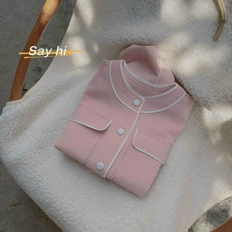 Set áo Hồng túi hộp viền trắng sang chảnh