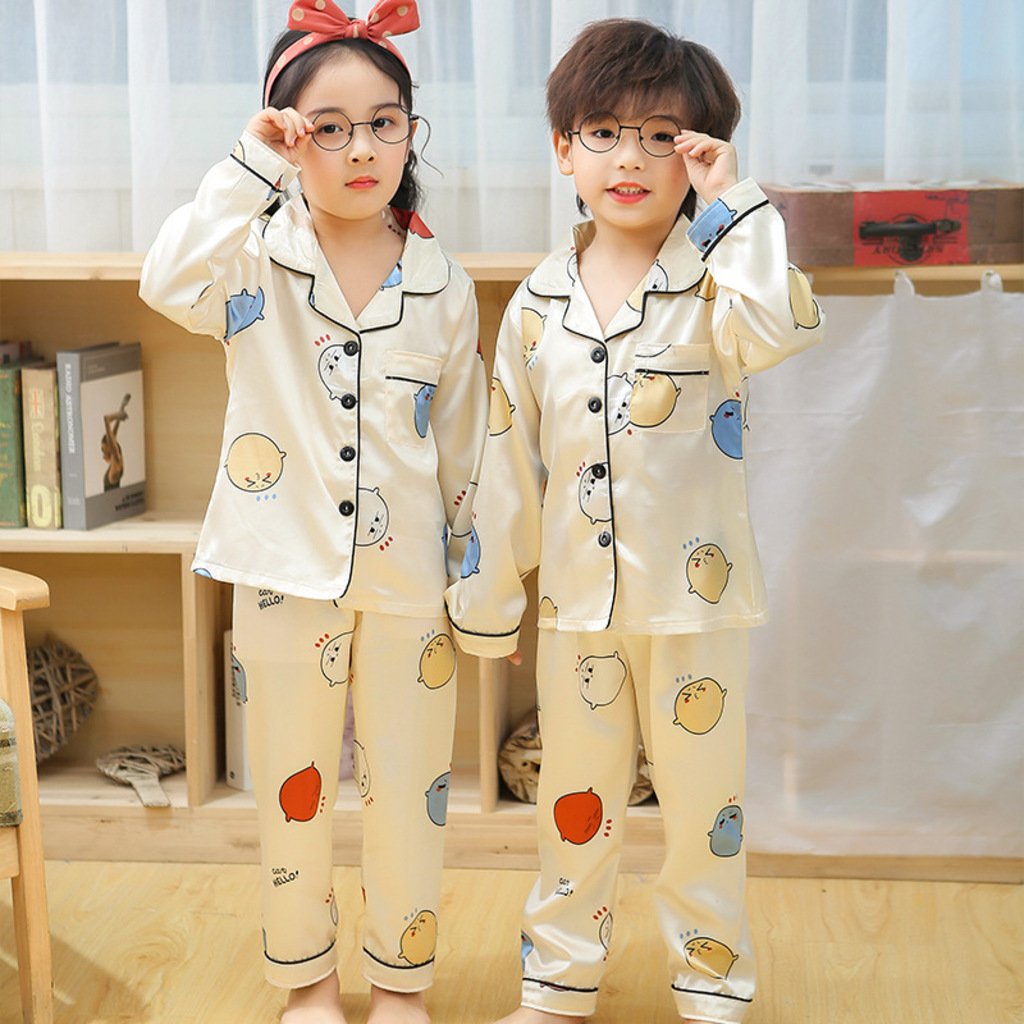 Bộ Pijama Cho Bé In Hoạt Hình Chất Lụa Cao Cấp, Đồ Ngủ Lụa Cho Bé - MINKY SOON