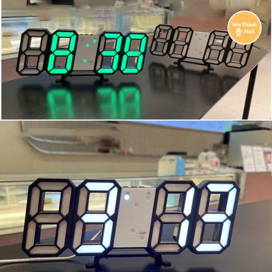 Đồng hồ LED 3D treo tường, để bàn thông minh với 3 chế độ hiển thị