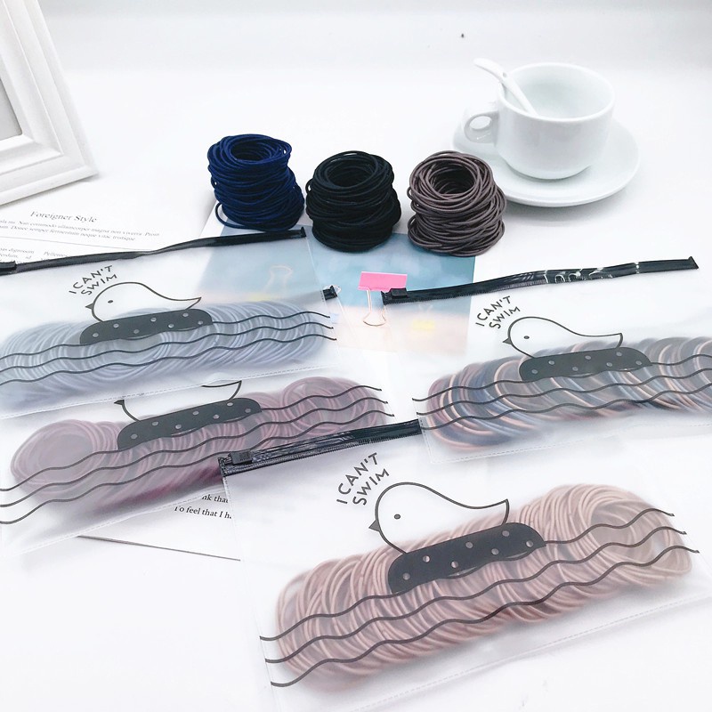 Set 100 Dây Buộc Tóc Cho Nữ, Bo Chun Cột Tóc Kèm Túi Zip - MTDDT