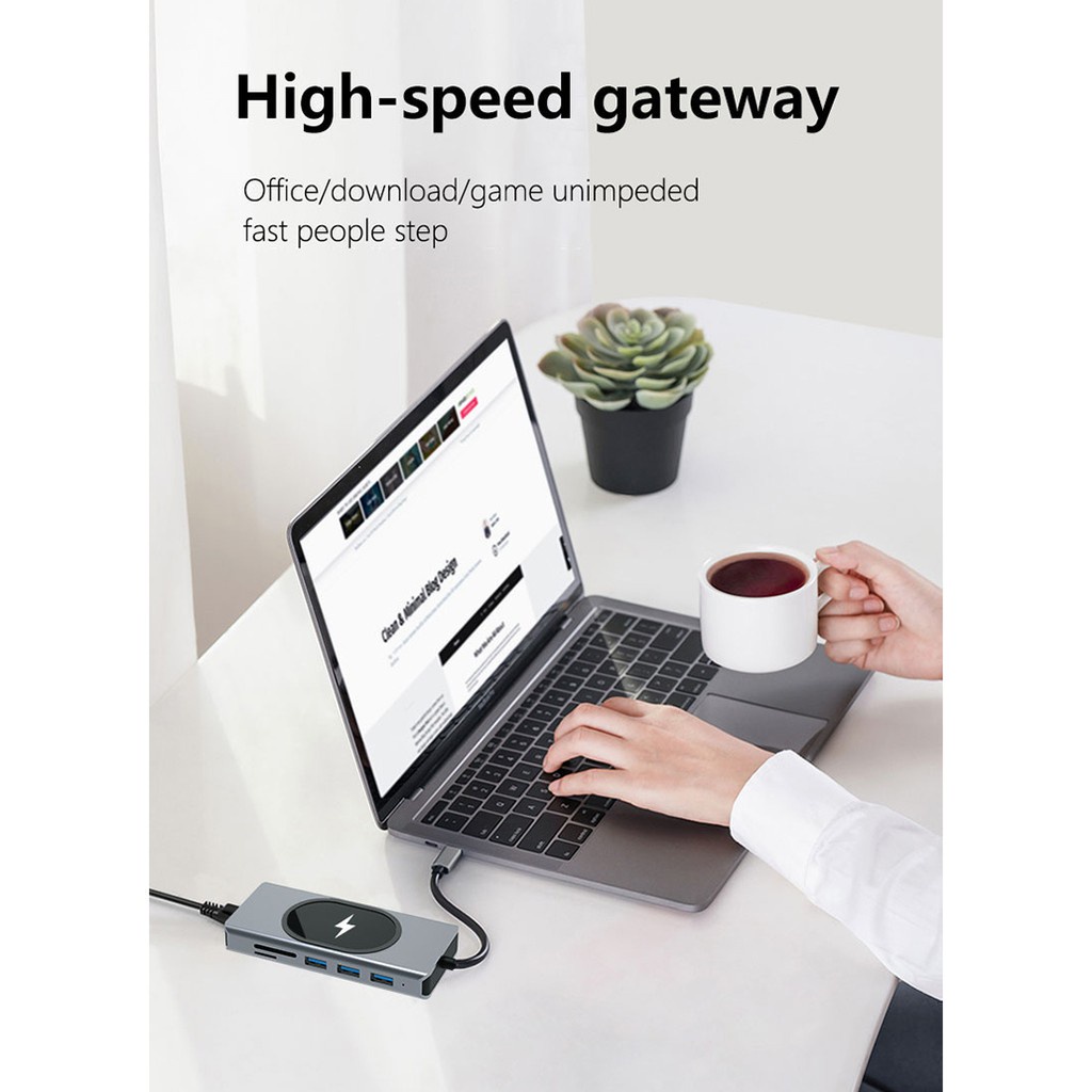 Trạm Sạc Không Dây 11 Trong 1 Chuyển Đổi USB C Sang HDMI 4K VGA 1080P RJ45 USB3.0 3.5mm PD Cho Laptop / Điện Thoại / Máy Tính Bảng