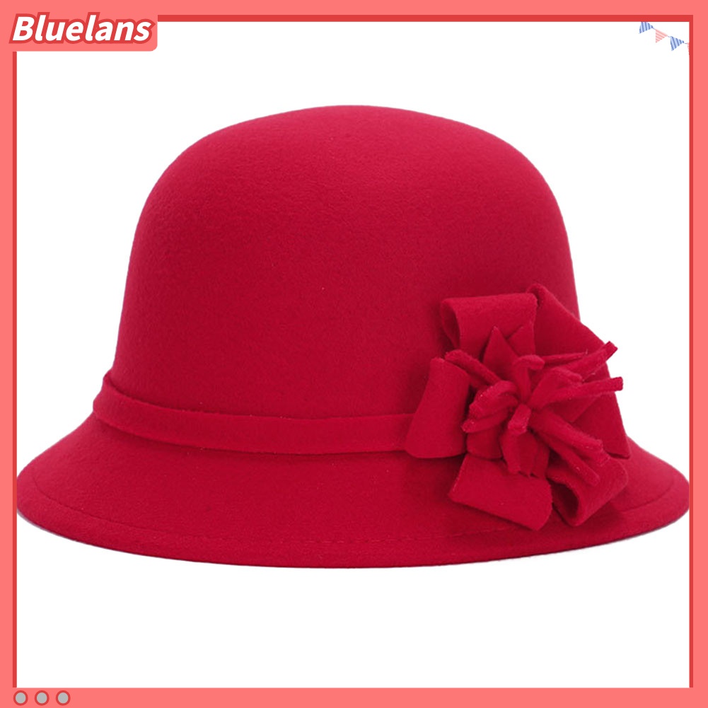 Nón Bucket Chất Liệu Len Màu Sắc Trơn Hoạ Tiết Hoa Phong Cách Vintage