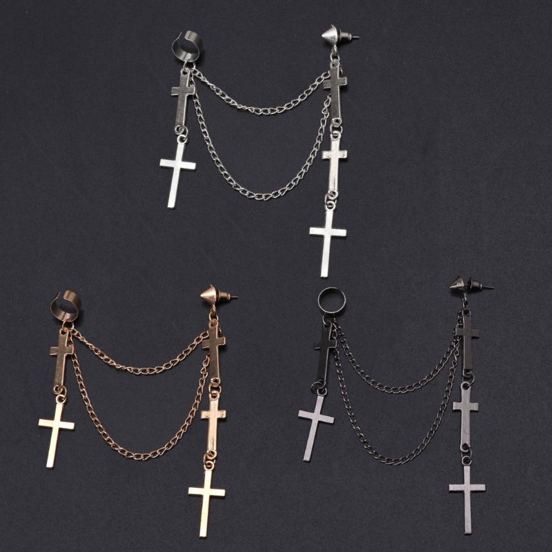 Bông Tai Dáng Dài Phối Mặt Thánh Giá Phong Cách Gothic Độc Đáo