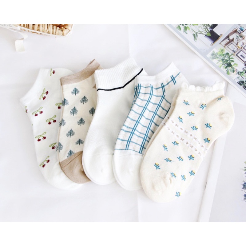 V04/Vớ tất cổ ngắn vintage Hàn Quốc sinh viên retro tất ngắn cotton phụ kiện giày phong cách Nhật Bản Harajuku vải bông