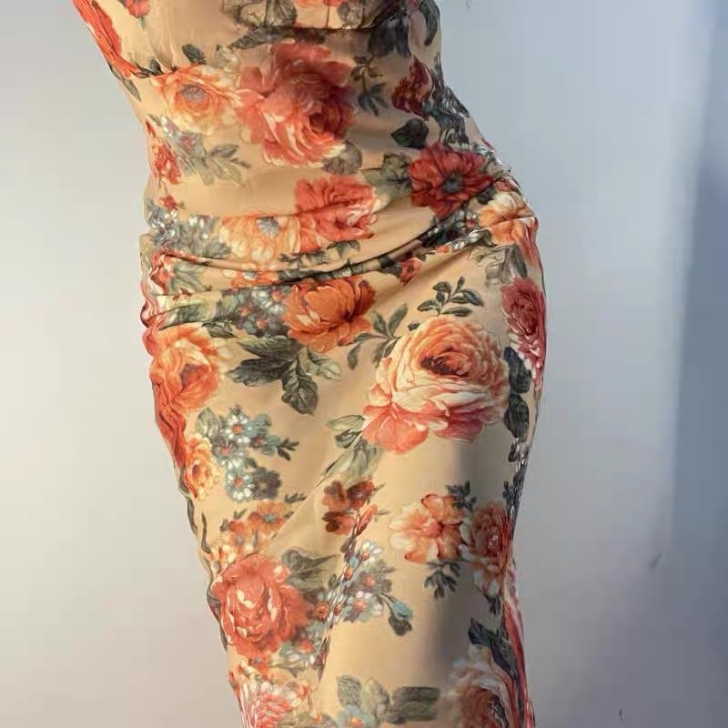 Đầm body hoa hồng dáng dài cổ điển Vintage