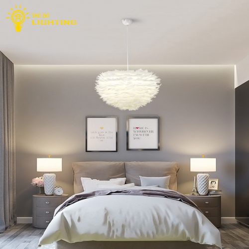 Đèn Chùm Mây lông Vũ Bắc ÂU Decor Lighting, đèn thả lông vũ ( Loại Cỡ Vừa 40cm) - SỬ DỤNG 3 ĐUI-TẶNG KÈM 3 BÓNG