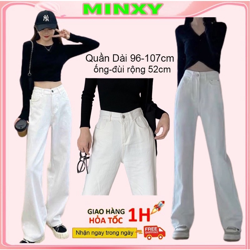 Quần jean nữ dáng rộng , quần bò ống suông nữ màu trắng ulzzang-Minxy shop