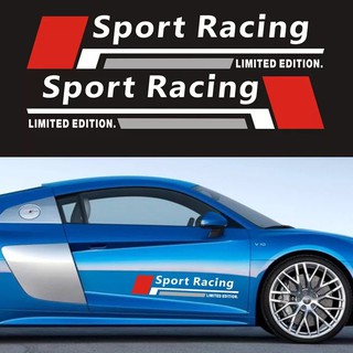 Bộ 2 tem dán cửa xe ô tô Sport Rcaing (trắng)