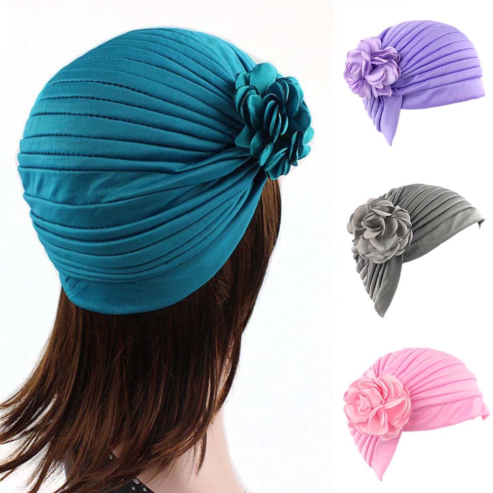 Mũ Trùm Đầu Co Giãn Màu Trơn Đính Hoa Thời Trang Cho Phụ Nữ Hồi Giáo