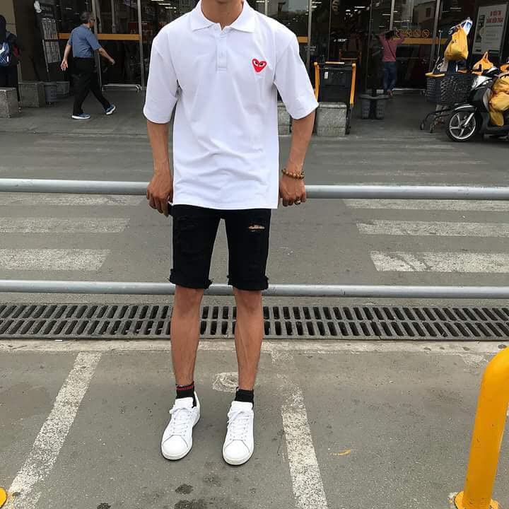 [Kèm hình thật ] Áo polo thêu tim đỏ Play Heart unisex
