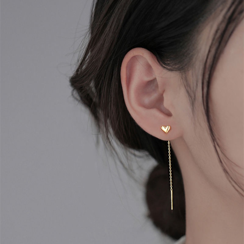 Khuyên tai dáng dài bằng thép titan không gỉ hình trái tim xinh xắn thời trang 2021