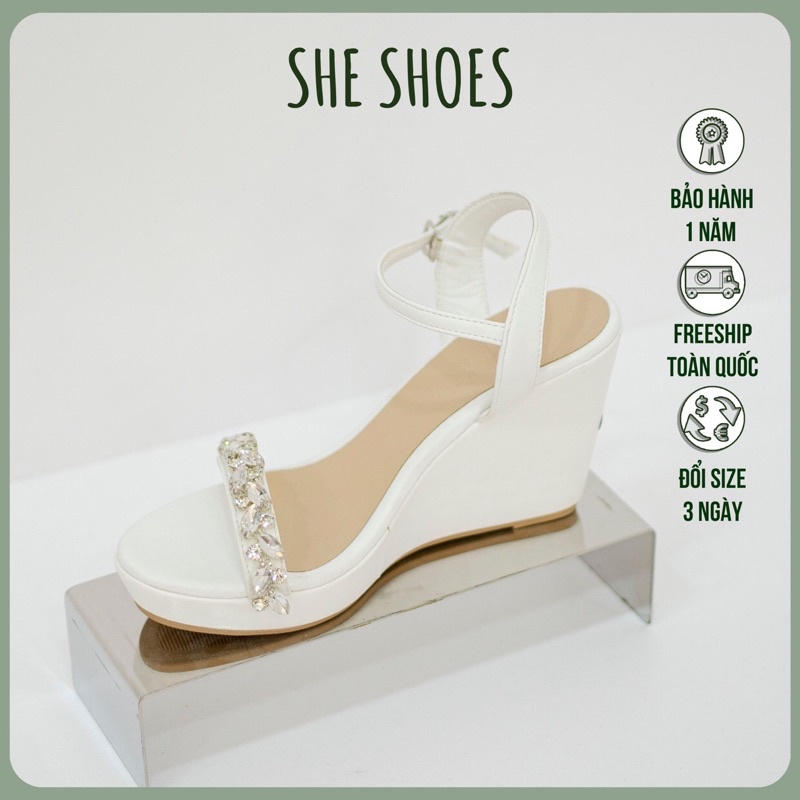 SANDAL XUỒNG TRẮNG,  sandal nữ quai ngang đá chiếc lá - độc quyền bởi SHE SHOES