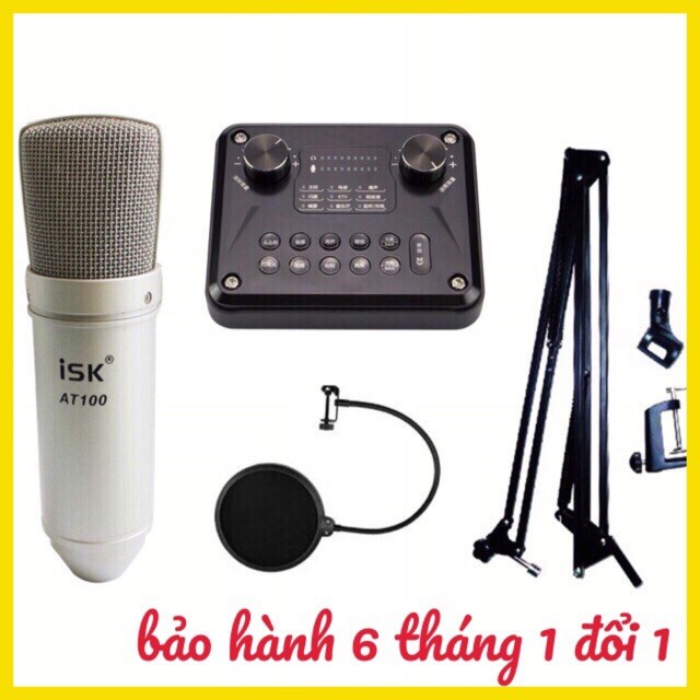 Combo bộ mic livestream thu âm hát karaoke isk at100 card t8 pro h2 chân màng lọc