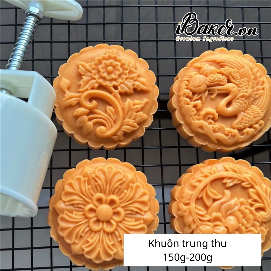 Khuôn trung thu lò xo tròn - Cò và hoa 4 mặt
