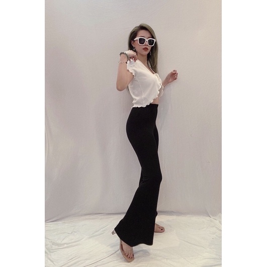 Quần dài ống loe đen thun poly vnxk
