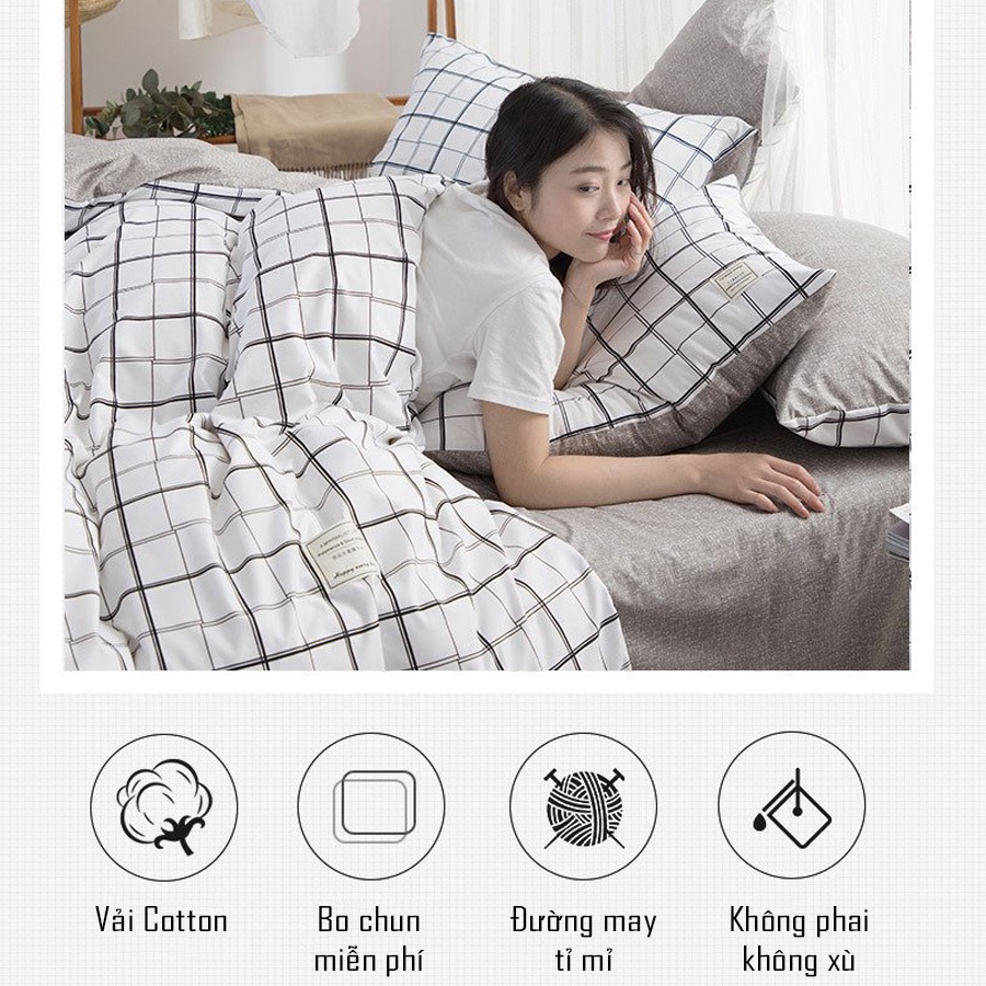 Bộ chăn ga gối Otama Bedding drap giường 4 món caro poly cotton, Bộ mền gối vỏ chăn và ga giường bo chun cao cấp | WebRaoVat - webraovat.net.vn