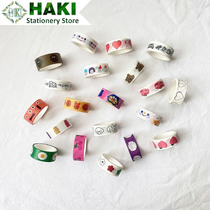 Washi tape cute HAKI, băng dính washi tape in họa tiết đáng yêu trang trí sổ giá rẻ BD08