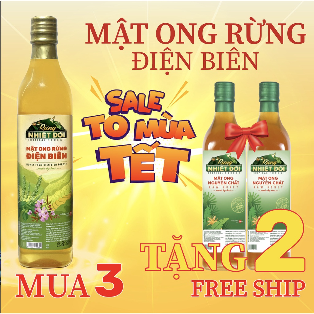 Mua 3 tặng 2 - Mua 3 Mật ong nguyên chất Rừng Điện Biên 720g tặng 2 Mật ong Rừng Nhiệt Đới 700g - tăng cường sức khoẻ