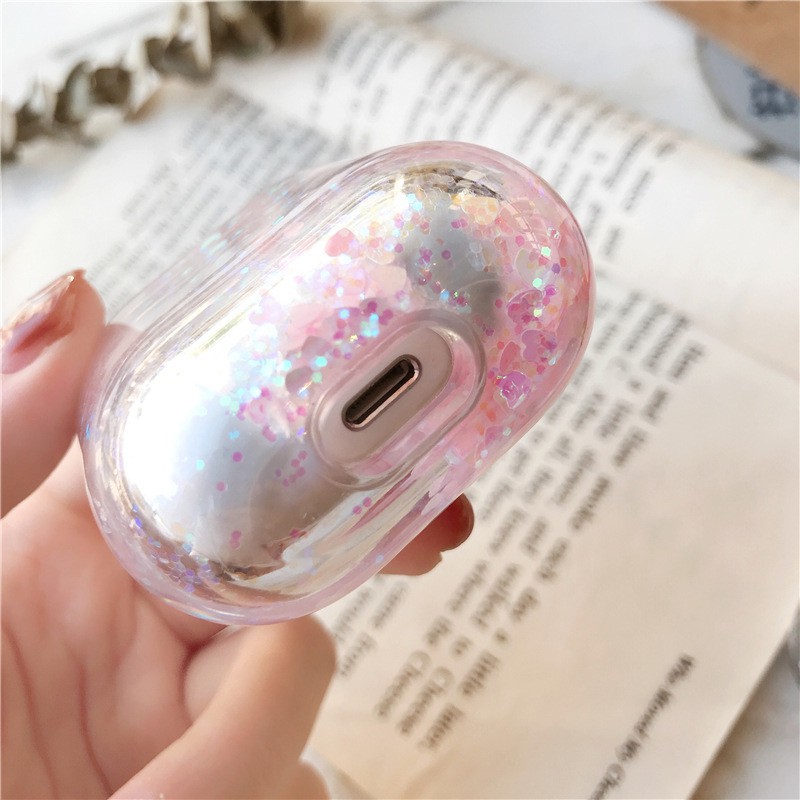 Ốp bảo vệ hộp sạc tai nghe dạng cát lỏng lấp lánh cho Apple Airpods 2 1 Pro
