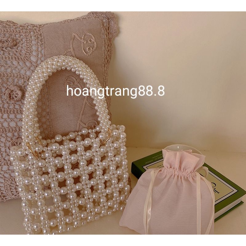 Túi kết hạt cườm giả ngọc trai handmade dáng vintage