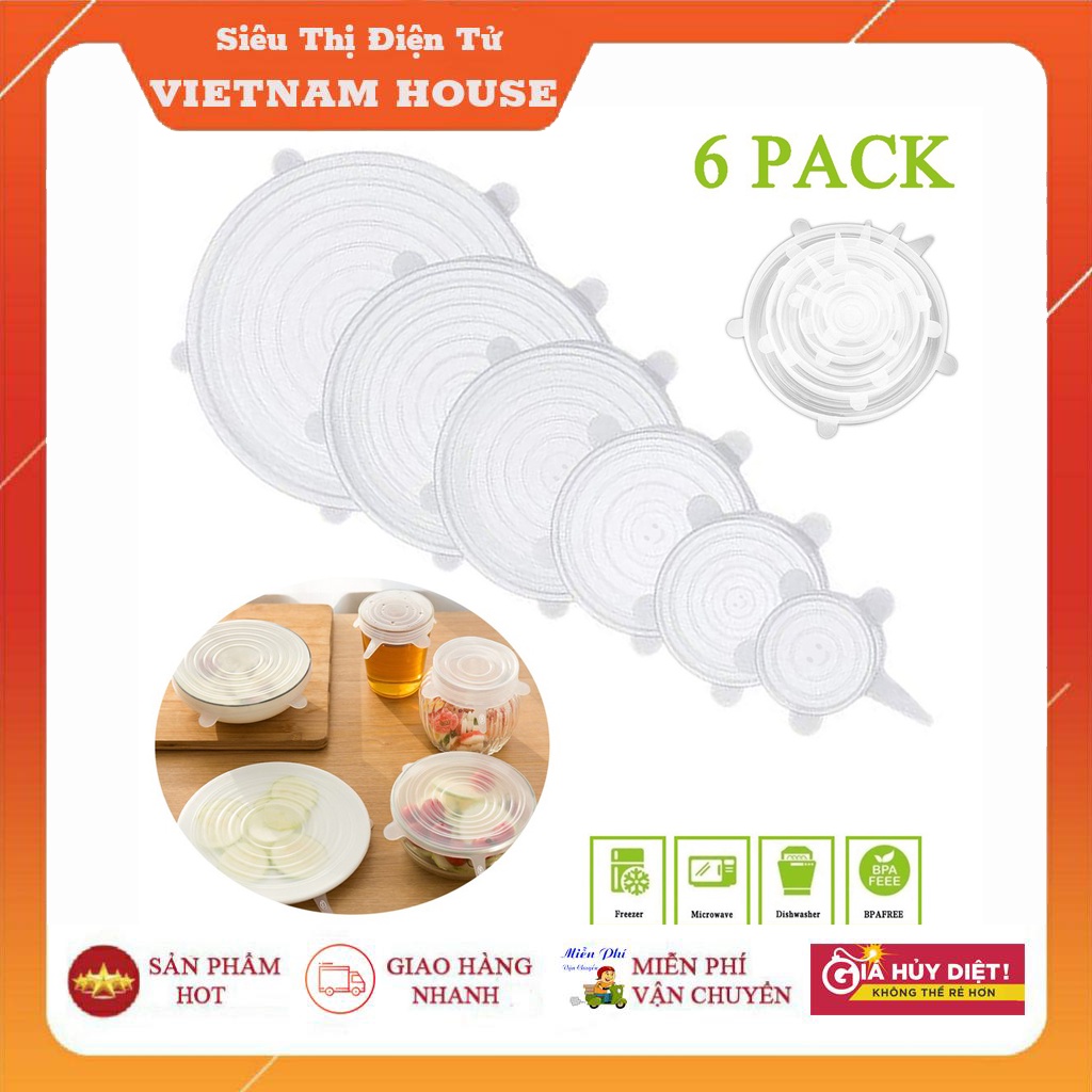 ĐANG SALE - COMBO 6 Chiếc Nắp Silicon Bọc Tô Chén Bảo Quản Thực Phẩm, 6 Chiếc Có Thể Tái Sử Dụng Thực Phẩm Silicon Nắp