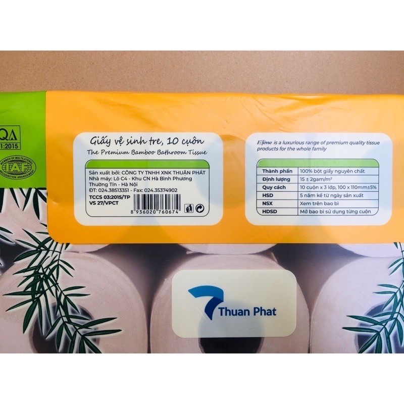[CHÍNH HÃNG] GIẤY VỆ SINH ELENE TRE/XANH/HỒNG CAO CẤP 10 CUỘN X 3 LỚP CÓ LÕI