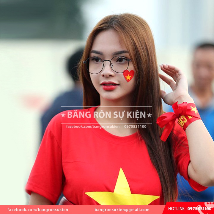 Miếng dán má, sticker dán má trái tim cờ tổ quốc