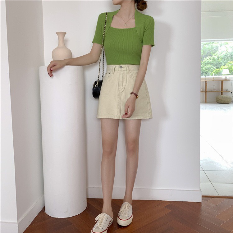 [HOTTREND] Áo Len Mỏng Cổ Vuông Đơn Giản Đi học Đi Chơi Dễ Mặc Dễ Phối_Ôm Dáng Cực Quyến Rũ