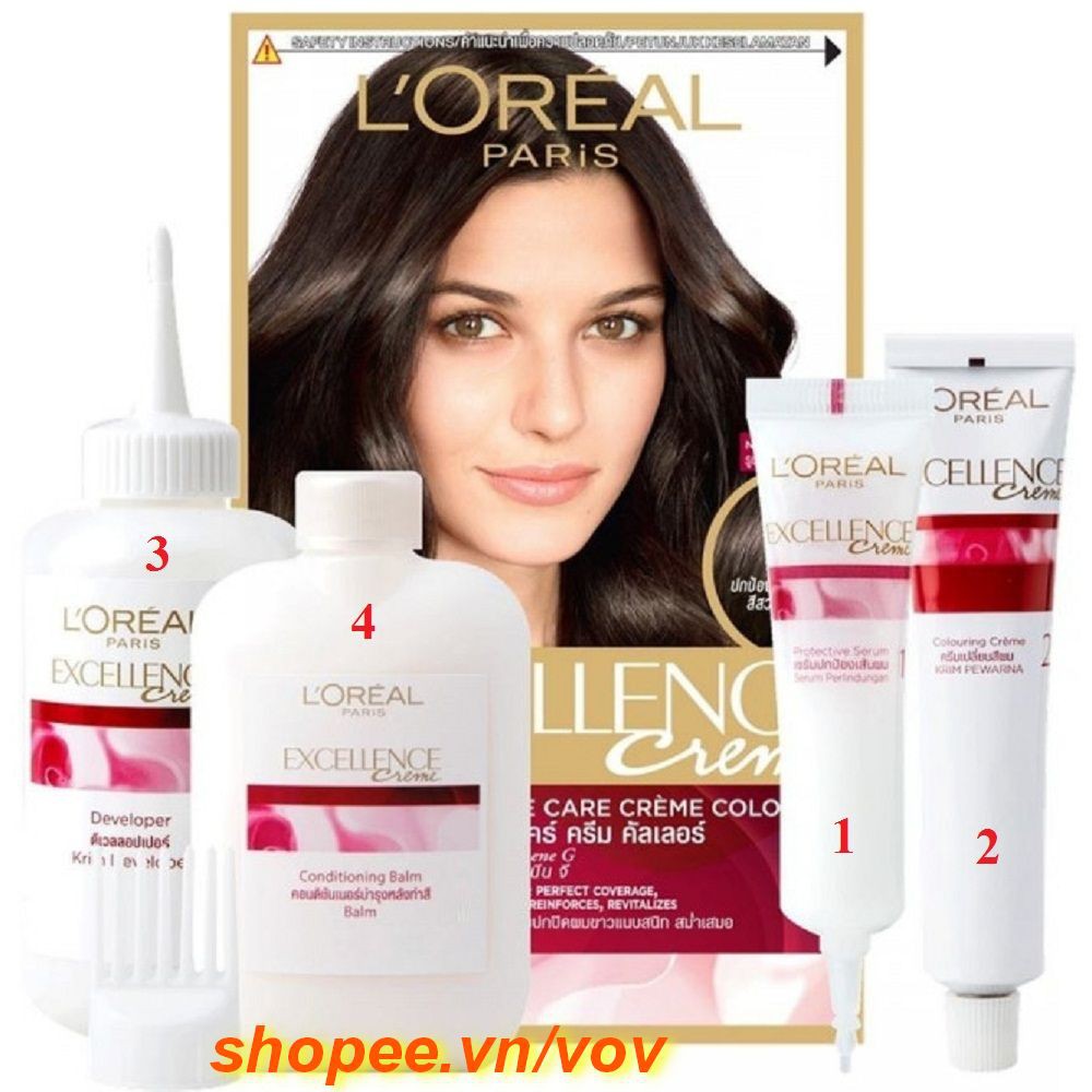 Thuốc nhuộm tóc #4 Loreal Excellence Creme Natural Brown (Nâu tự nhiên) 100% chính hãng, vov cung cấp & bảo trợ.