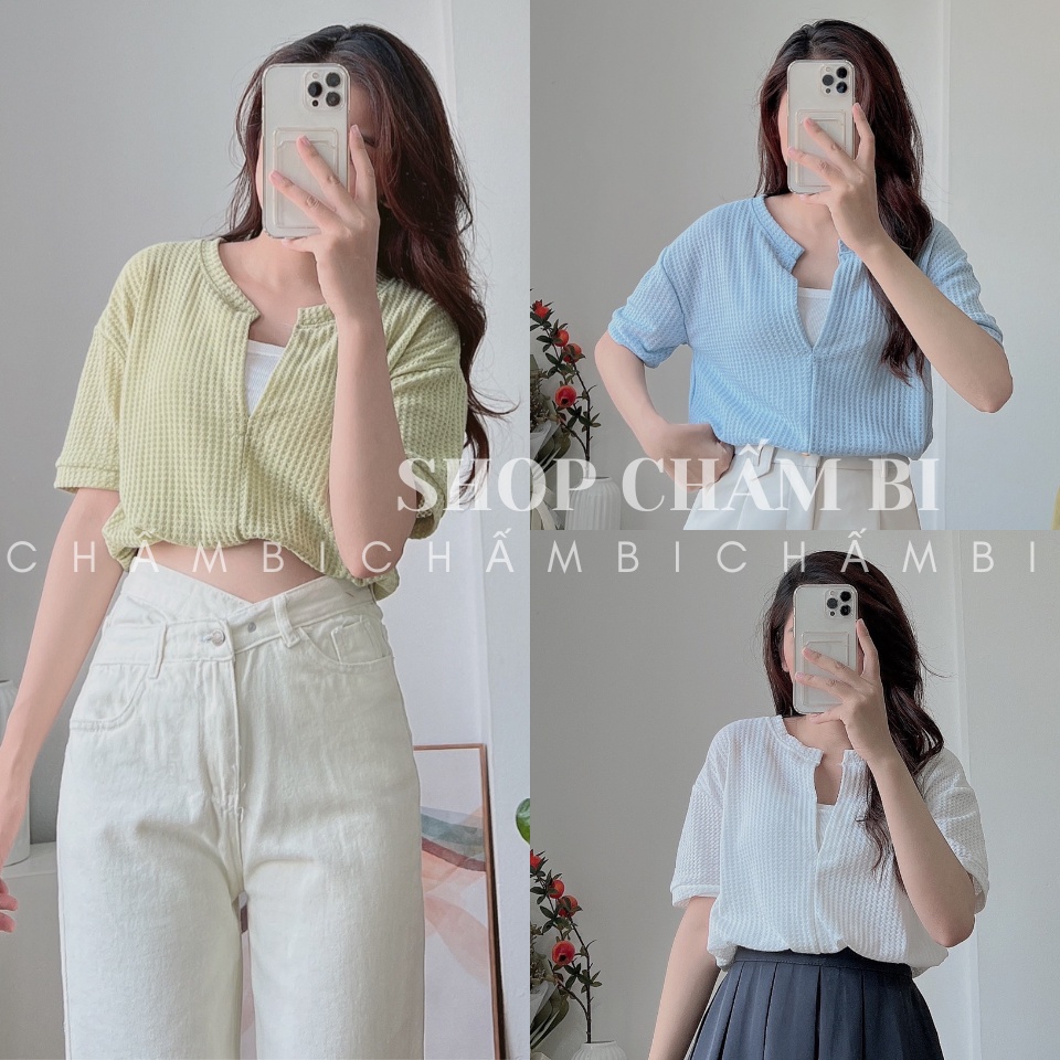 Áo croptop kiểu A.335, Áo croptop cộc tay bo thân kèm áo 2 dây trắng cực xinh - Thời trang nữ Chấm Bi