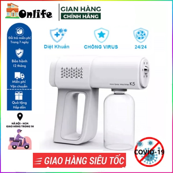 Khử Khuẩn Trên Ô Tô Máy xịt khử khuẩn trên oto, Súng XỊT KHỬ KHUẨN NANO K5 Pro 8 ĐẦU LED CAO CẤP HÀNG CHÍNH HÃNG