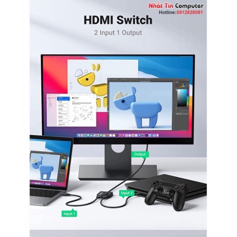Bộ gộp tín hiệu HDMI 2.0 4K@60Hz Splitter Switch 2 vào 1 Ugreen 70607 cao cấp   - Phân Phối Chính Hãng