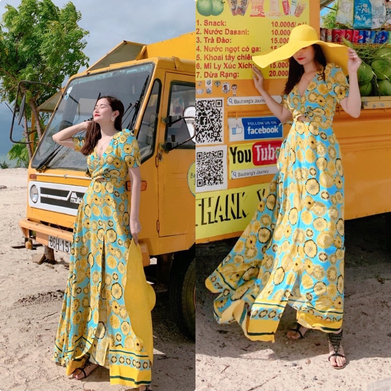 Đầm maxi xẻ tà kết hợp mặc được nhiều kiểu, maxi du lịch, dạo phố
