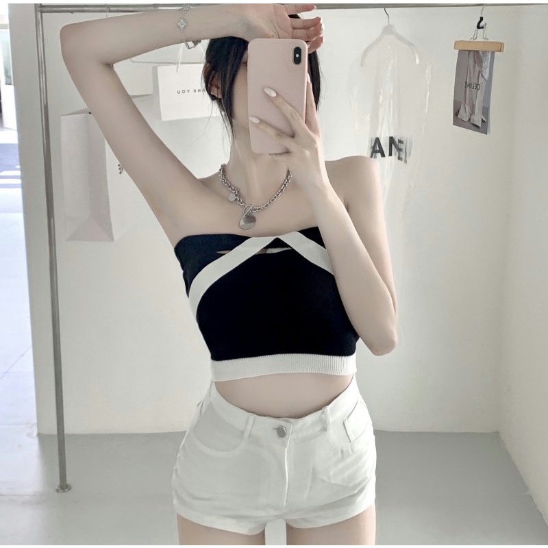 Xả Kho : Áo Crop-top láo lót áo len không dây siêu sexy siêu quyến rũ chất len móc mềm mại A007 hot