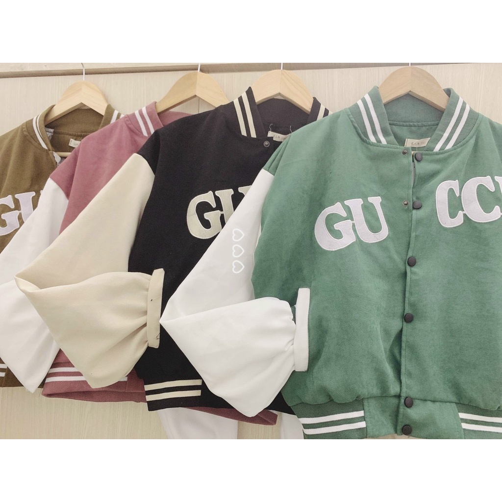 Áo khoác Nữ chất NHUNG BỐ 2 lớp thêu chữ GUCCI form CROPTOP