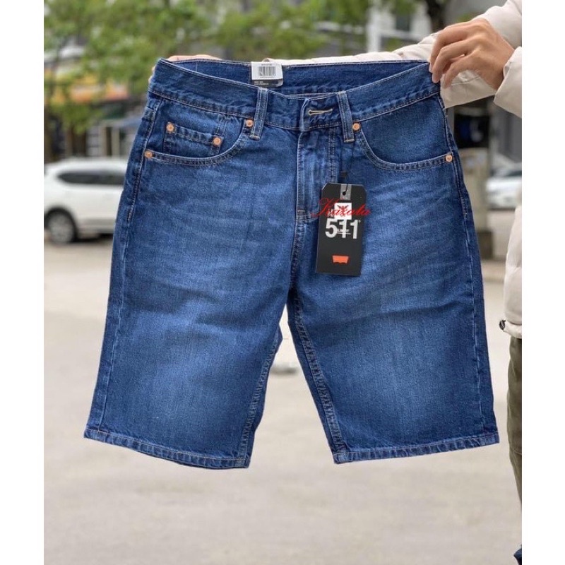 quần short jean nam với 4 màu xanh rêu xanh đậm xanh sáng xanh trung ống rộng dài qua gối