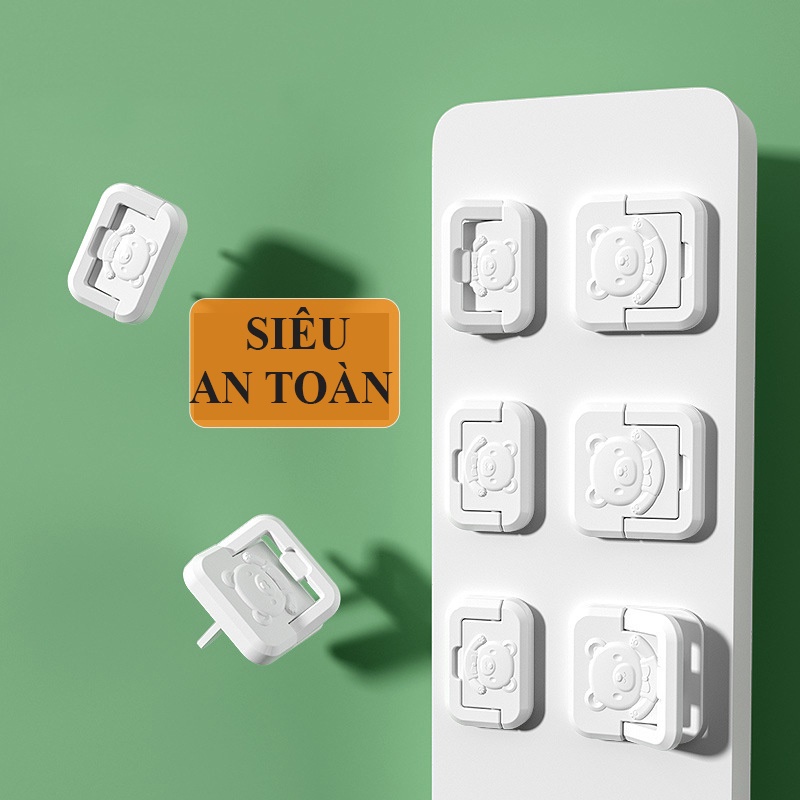 Nút Bịt Ổ Điện Gấu Có Khóa Chốt An Toàn, Bịt Ổ Điện 2-3 Chân An Toàn Cho Bé