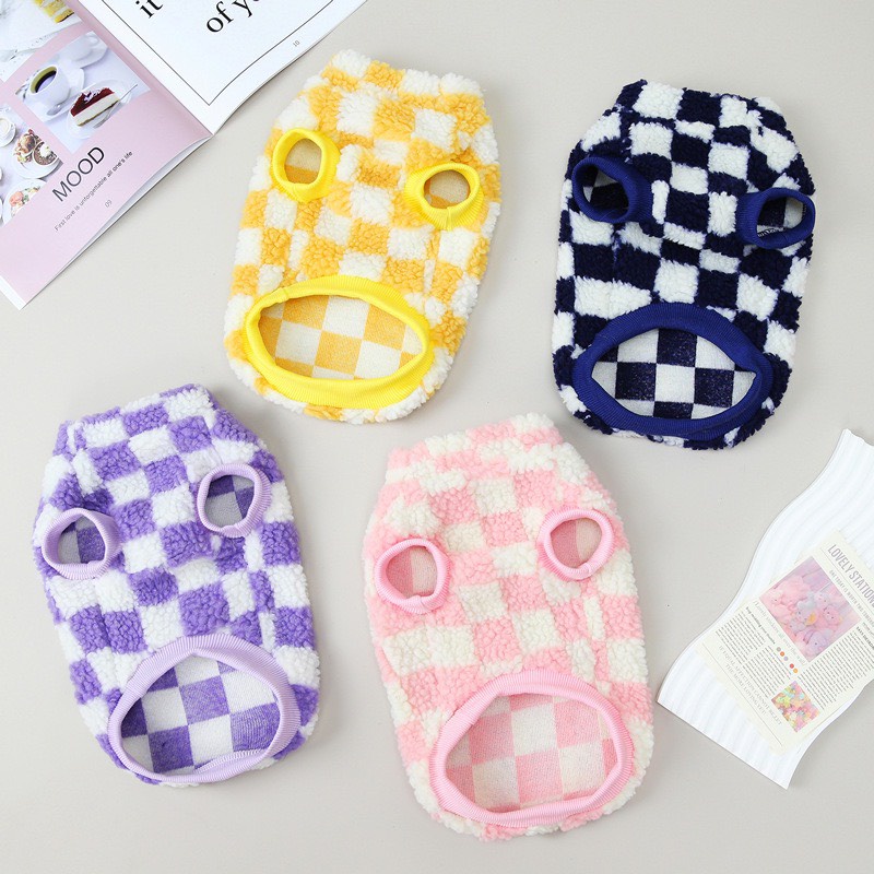 Áo khoác lông cừu họa tiết kẻ caro cho thú cưng cao cấp - Áo giữ ấm cho chó mèo 2 lớp mềm mại thoải mái