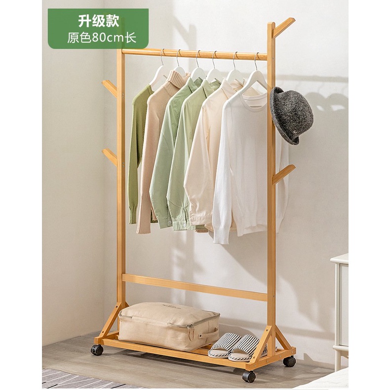 Kệ Treo Quần Áo Gỗ Tre Cao Cấp Vintage Có Bánh Xe Chữ U