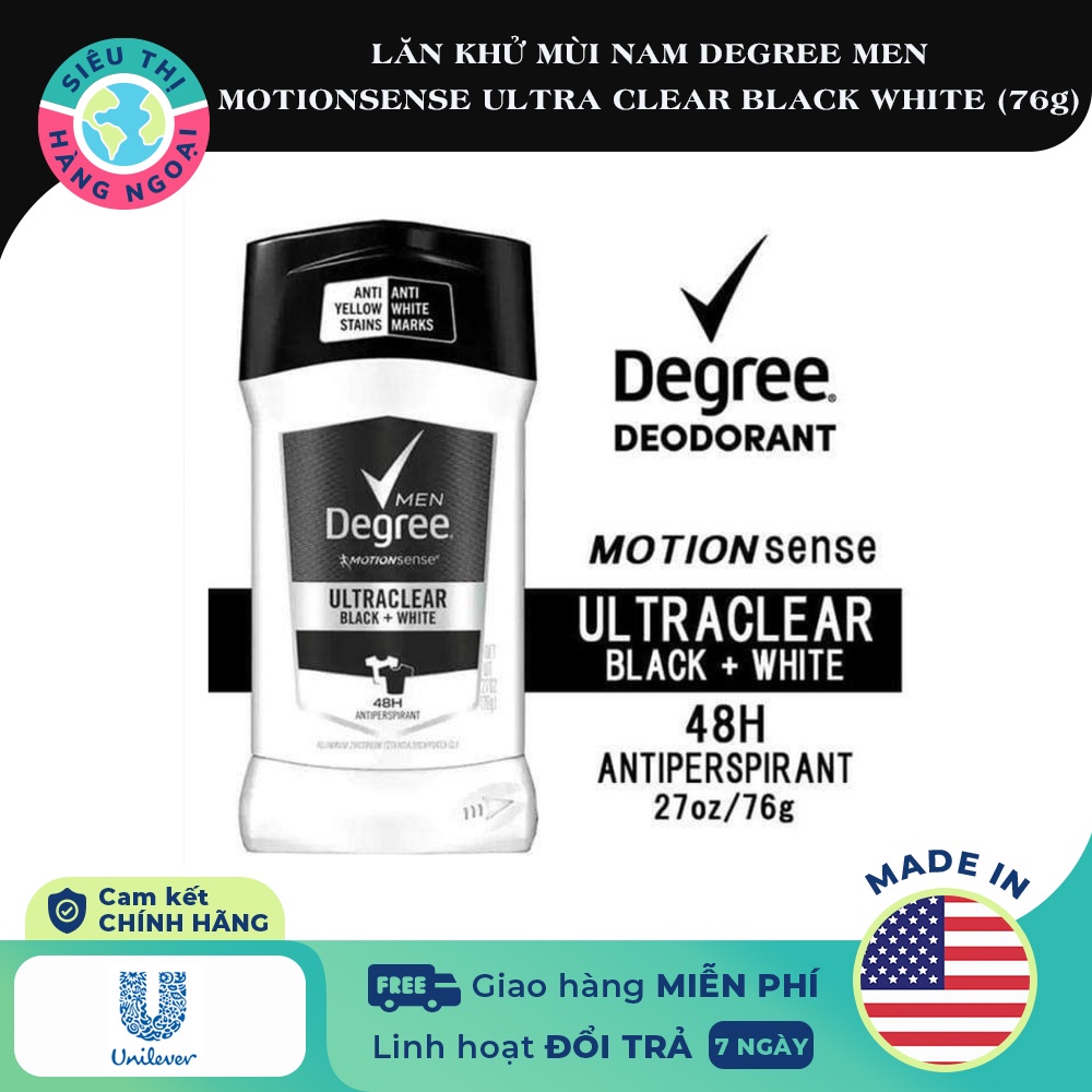 Lăn sáp khử mùi nam chống ố vàng áo - Lăn khử mùi Nam Degree Men Black &amp; White UltraClear 48h USA