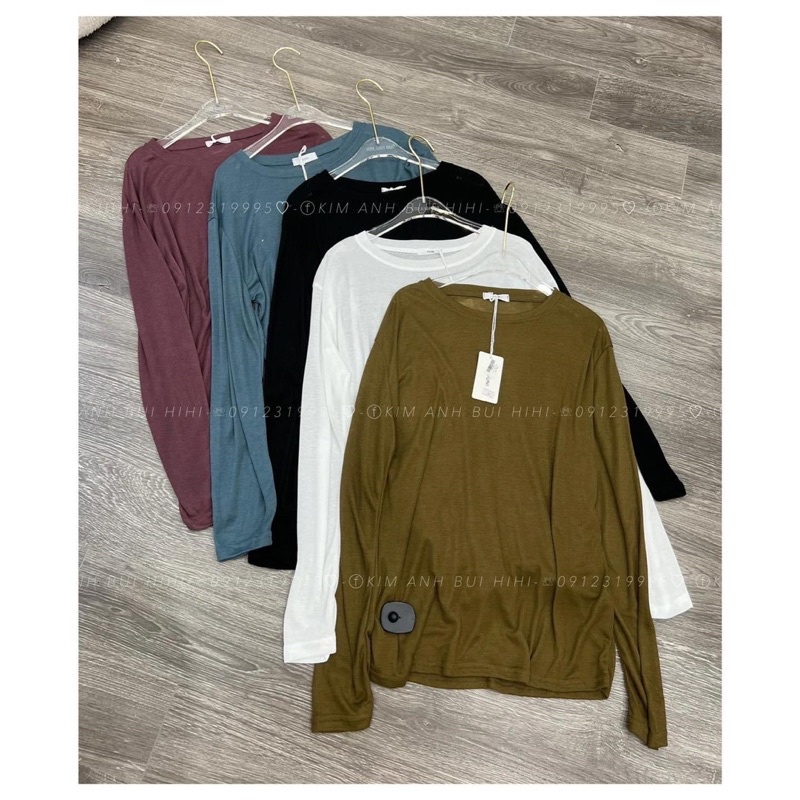 Áo Phông Cotton Giấy Trơn Form Rộng Dài Tay - Áo Thun Nữ Cổ Tròn (có ảnh thật)