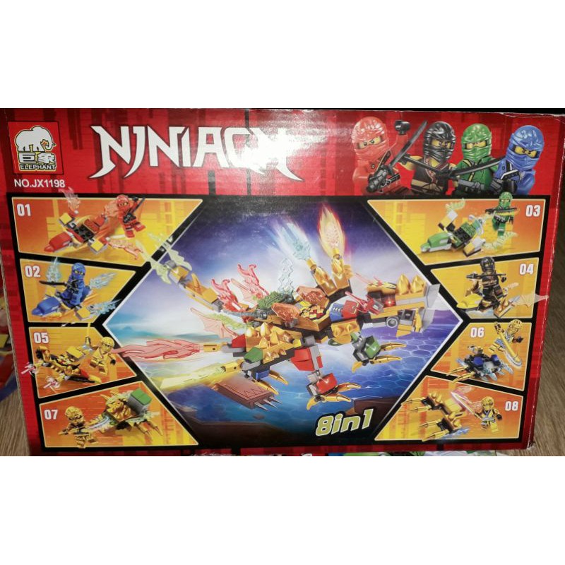 Sét 8 hộp Lắp ráp LegoNinja Rồng vàng 1198 có trên 320 chi tiết bằng nhựa