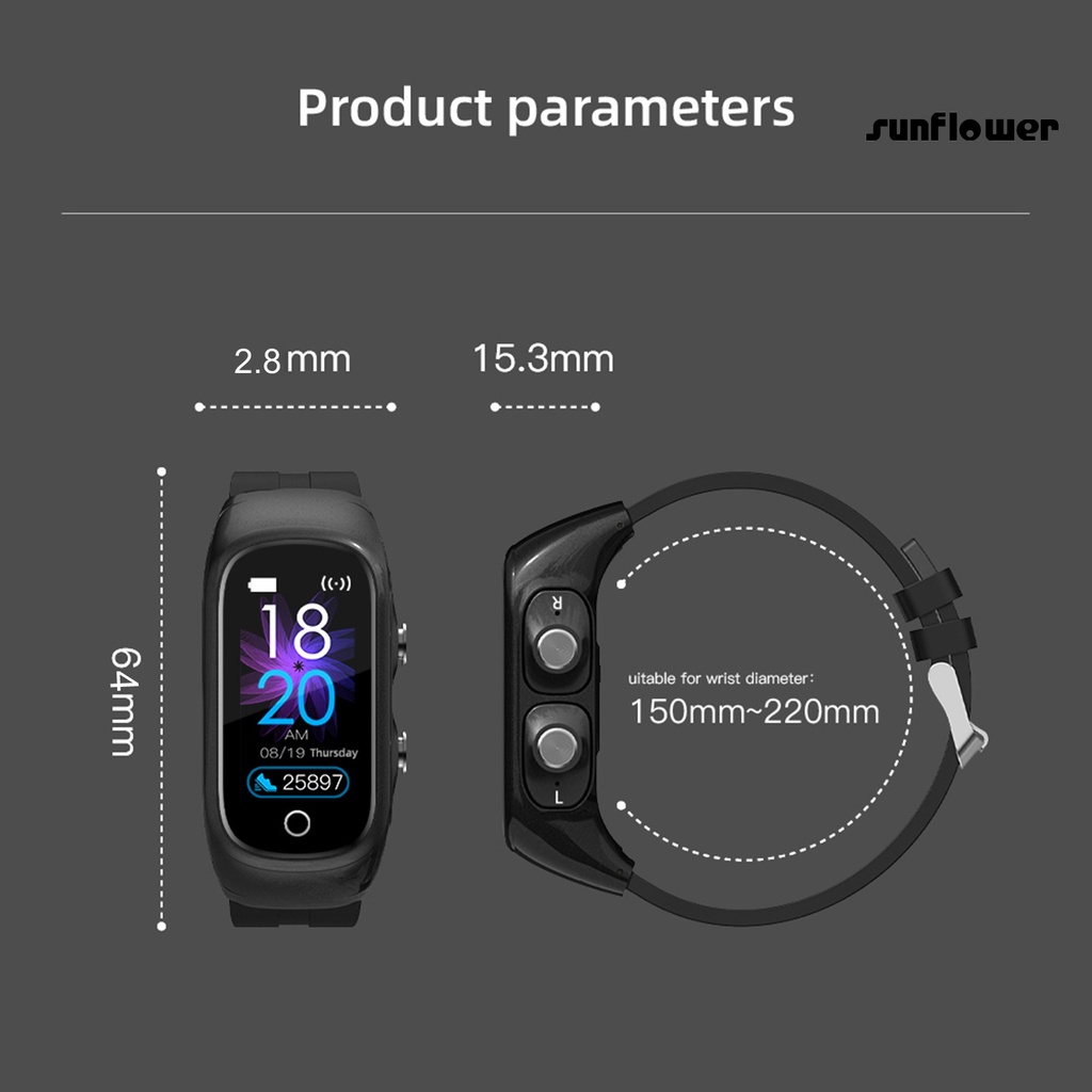 Đồng Hồ Thông Minh n8 bluetooth Đa Năng Theo Dõi Sức Khỏe Bằng Hợp Kim Kẽm 0.96 inch Kèm Tai Nghe tws